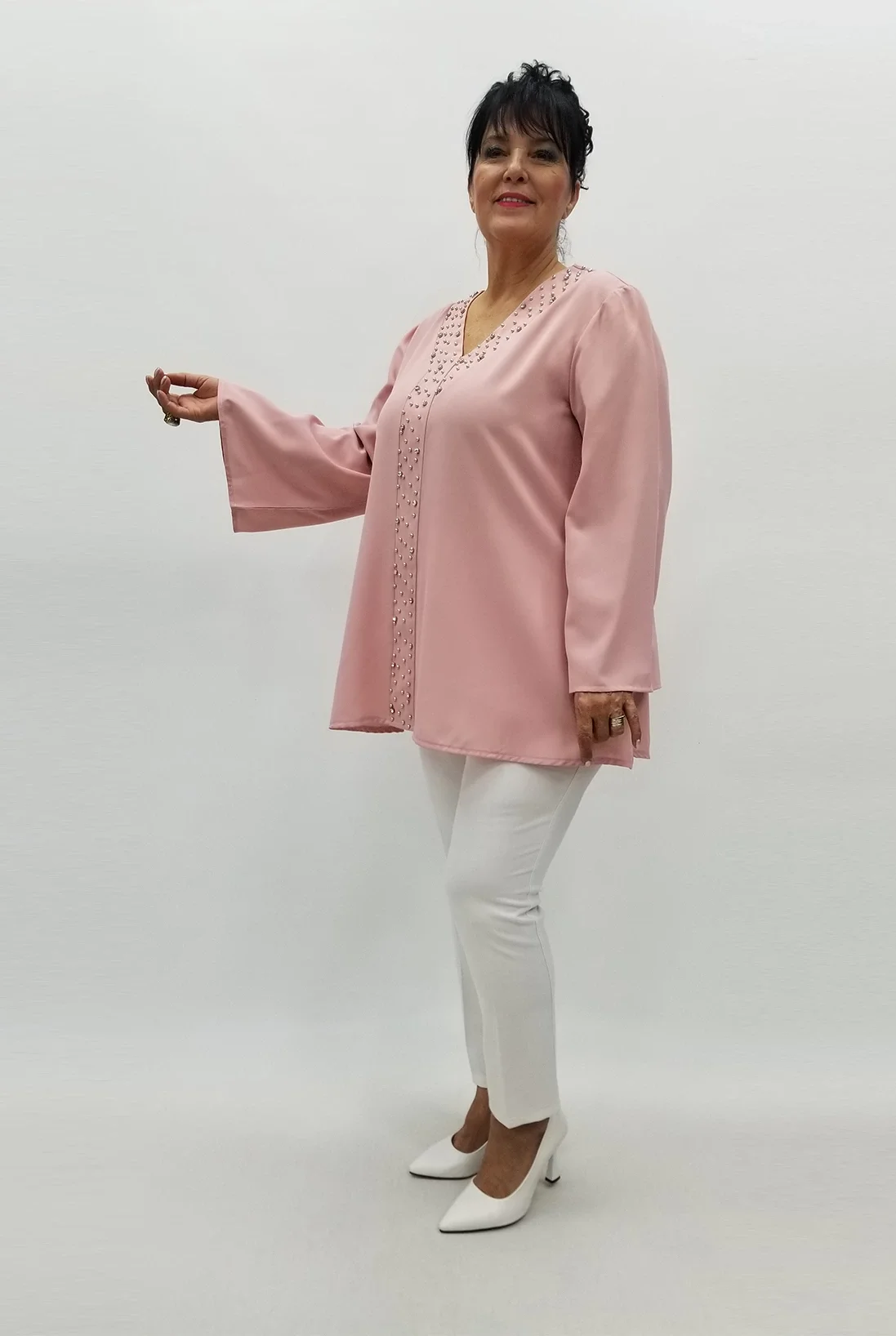 Miraggio Büyük Beden Abiye Bluz 98753 PUDRA