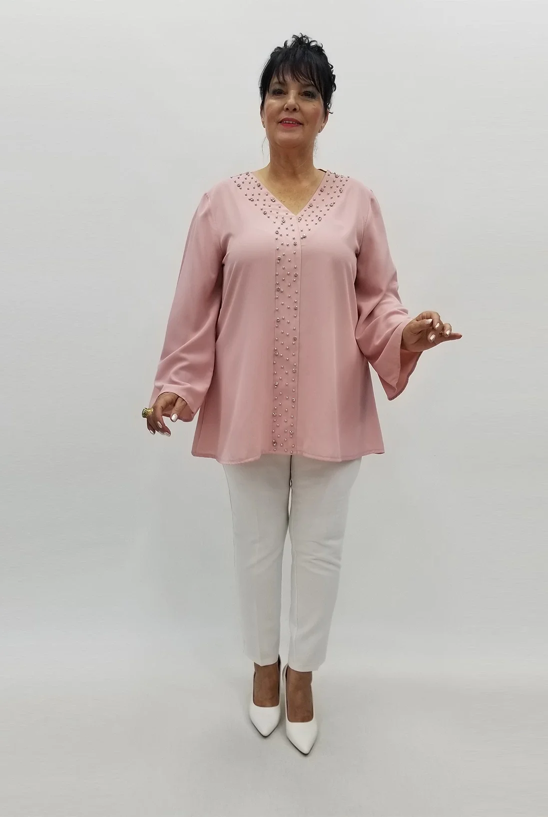 Miraggio Büyük Beden Abiye Bluz 98753 PUDRA
