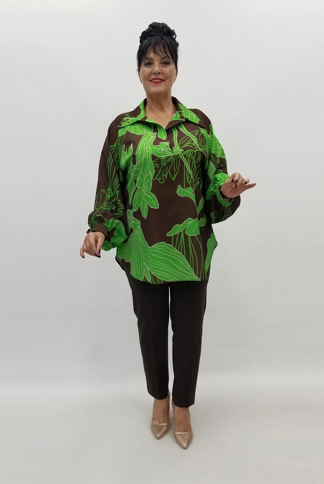 Miraggio Büyük Beden Abiye Bluz 99096 KAHVE/YEŞİL