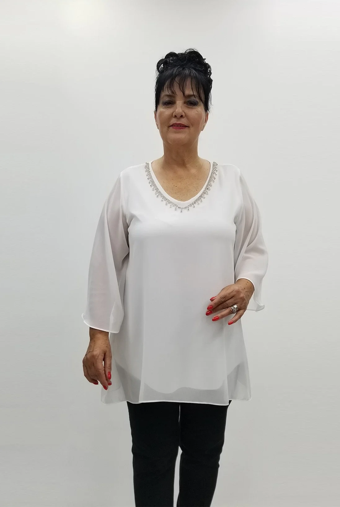 Miraggio Büyük Beden Abiye Bluz 99786 BEYAZ