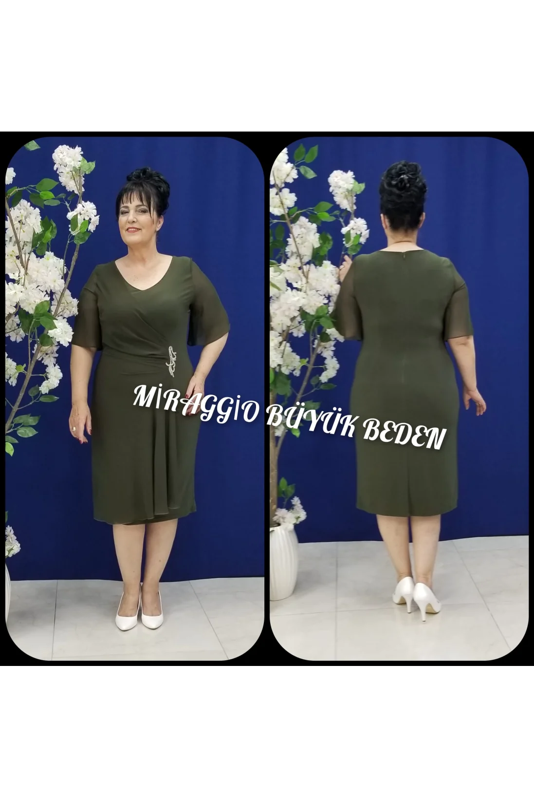 Miraggio Büyük Beden Abiye Elbise 94158 HAKİ