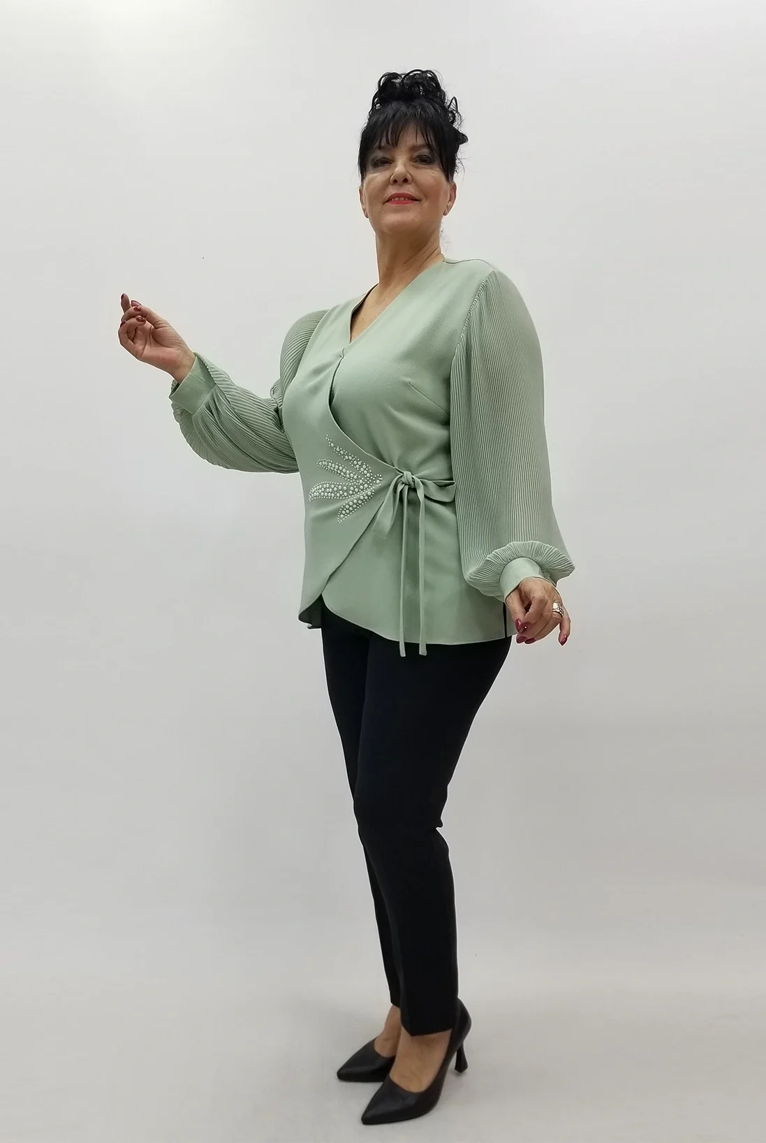 Miraggio Büyük Beden Bluz 4041 SU YEŞİLİ