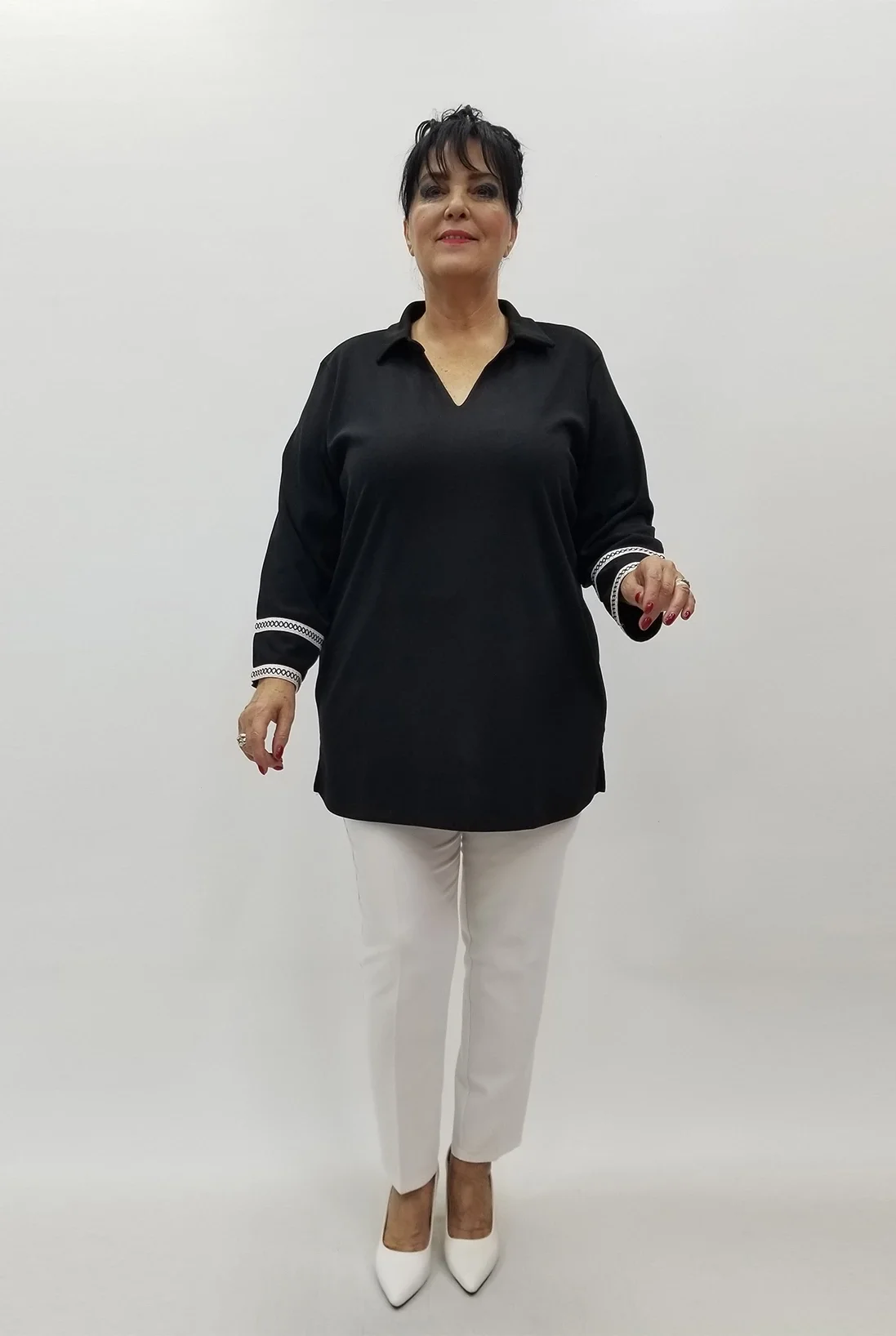 Miraggio Büyük Beden Bluz 4126 SİYAH/BEYAZ