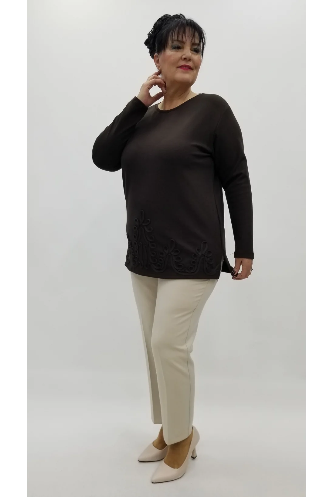 Miraggio Büyük Beden Bluz 4255 KAHVE