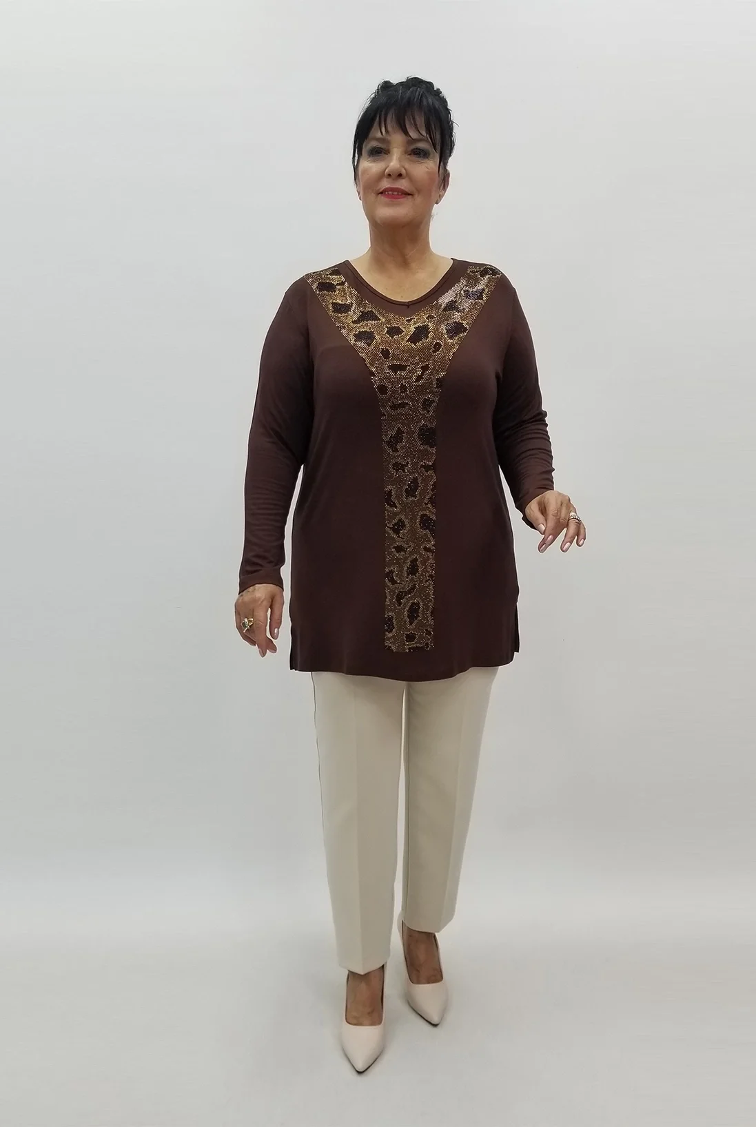 Miraggio Büyük Beden Bluz 99054 KAHVE