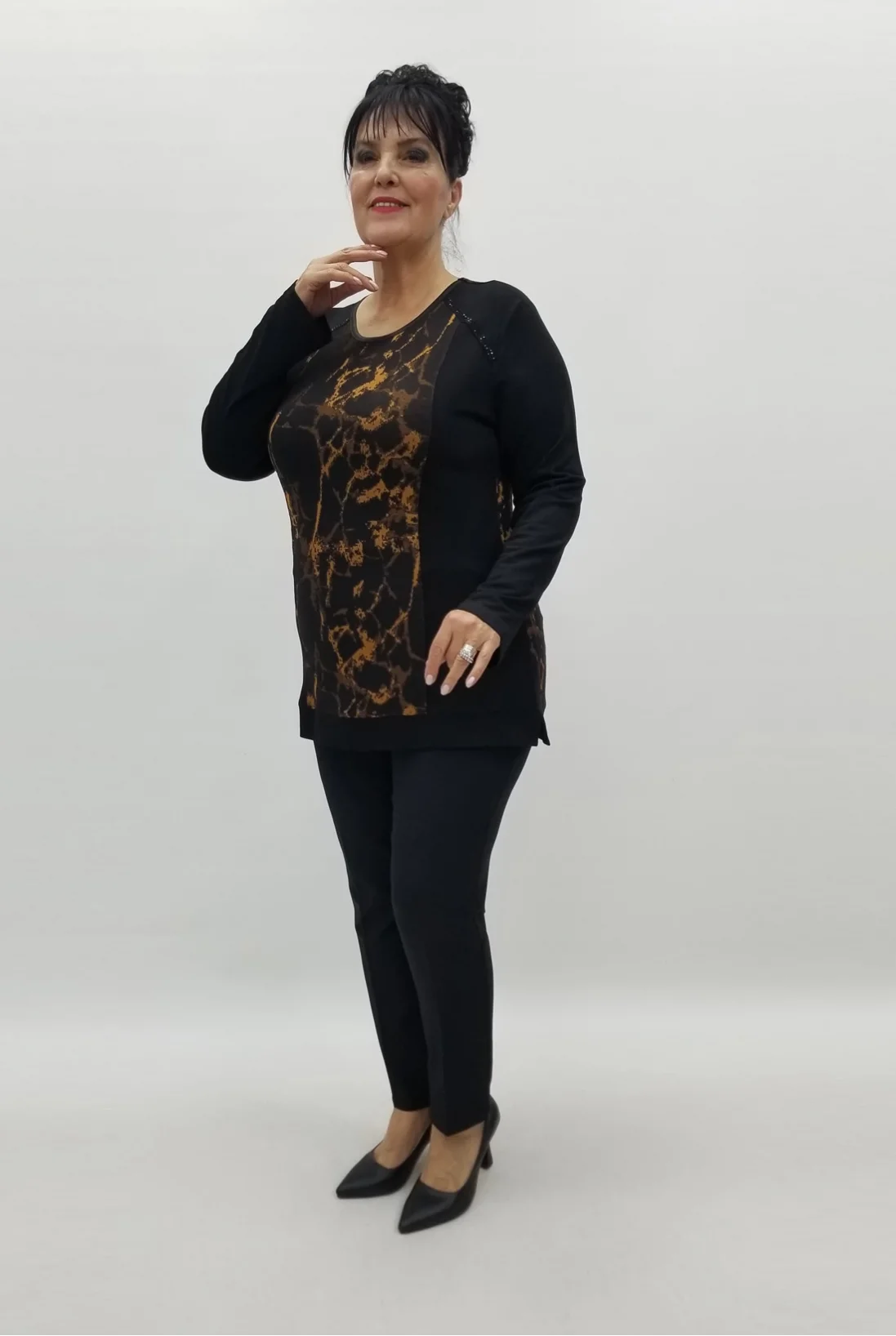 Miraggio Büyük Beden Bluz 99242 SİYAH/TABA