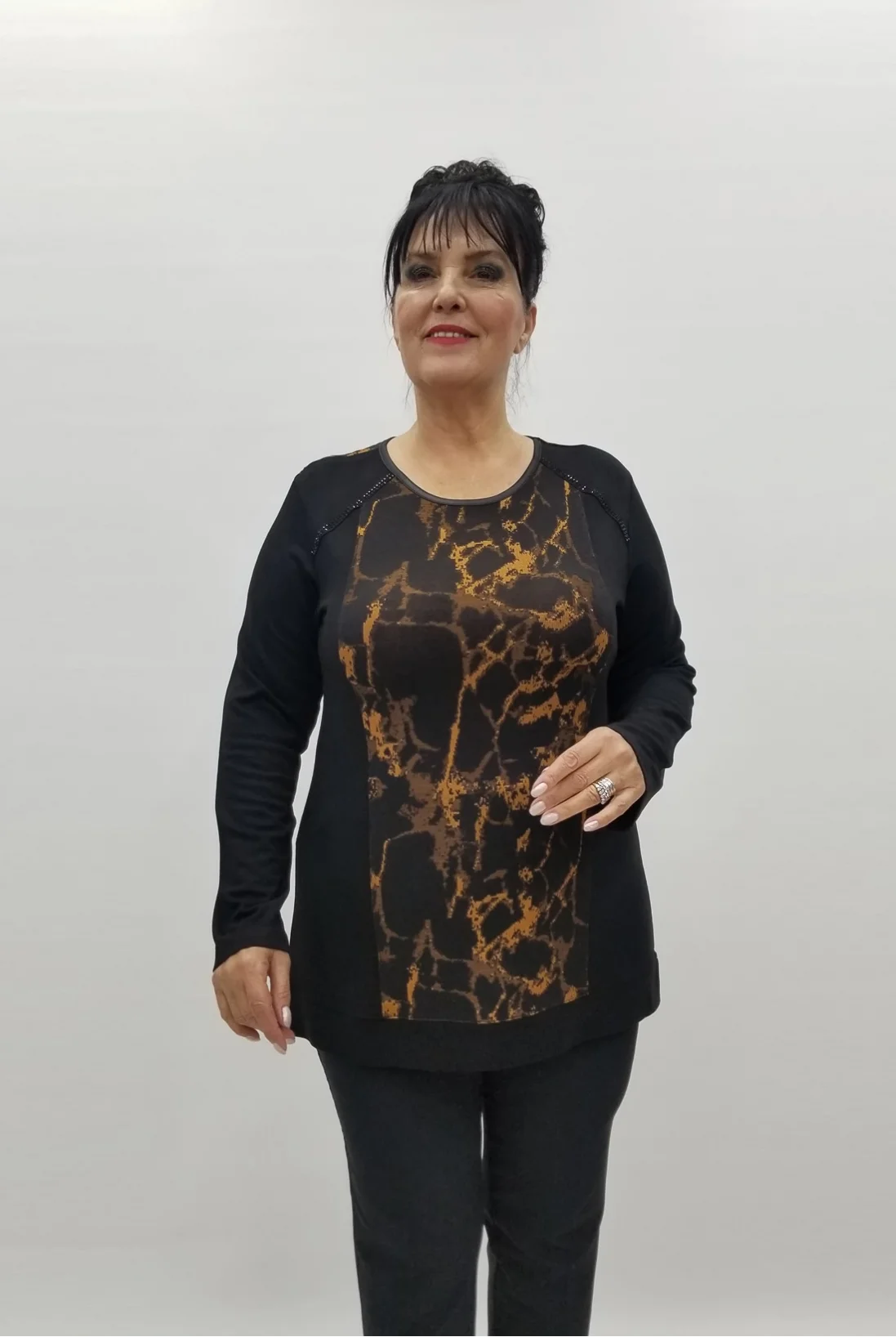 Miraggio Büyük Beden Bluz 99242 SİYAH/TABA