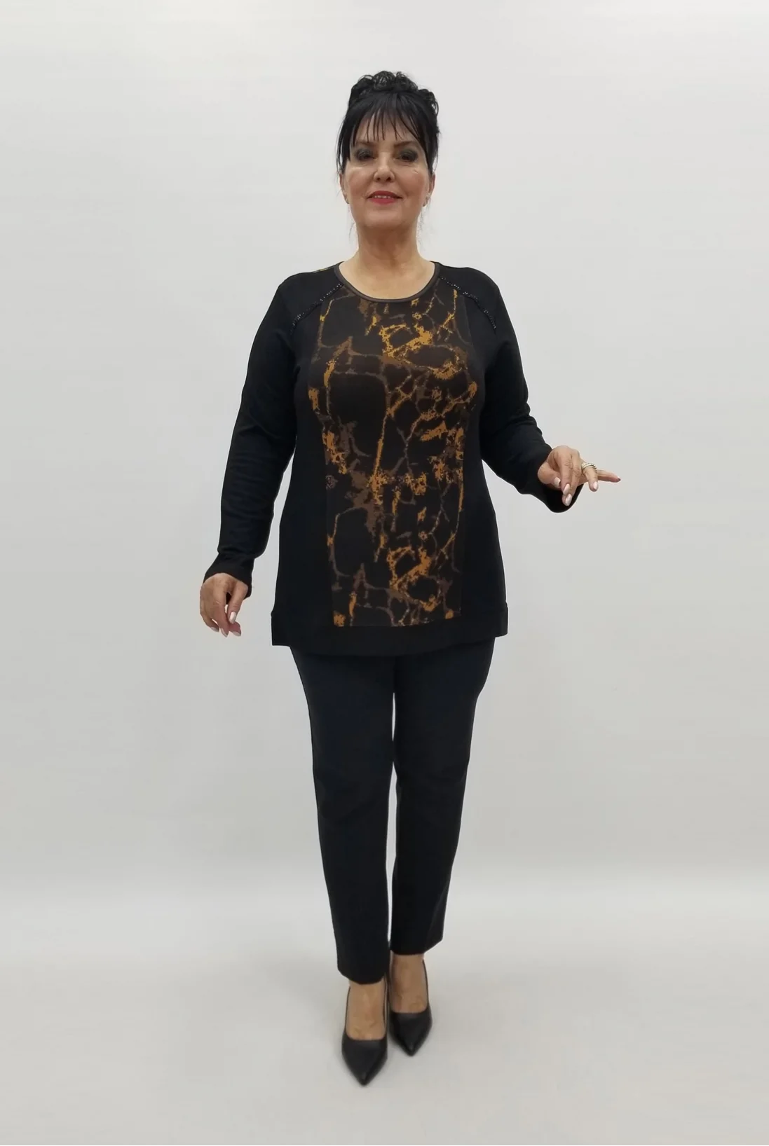 Miraggio Büyük Beden Bluz 99242 SİYAH/TABA