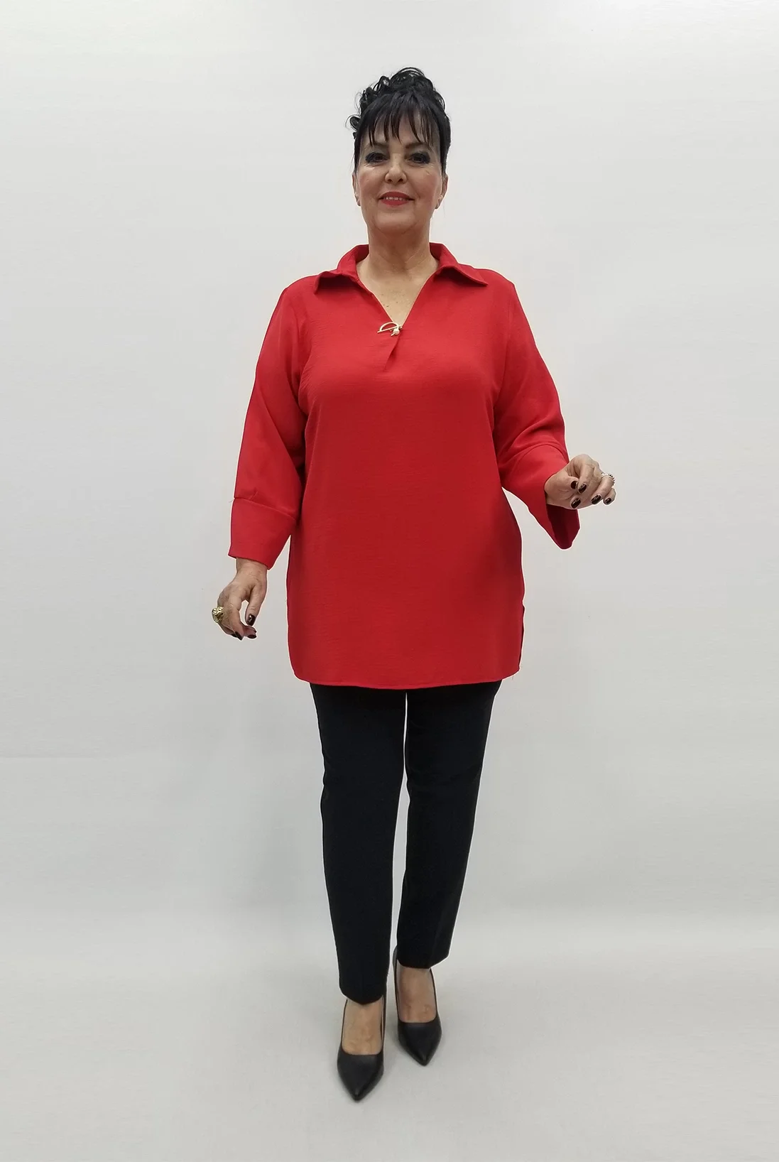 Miraggio Büyük Beden Bluz 99507 KIRMIZI