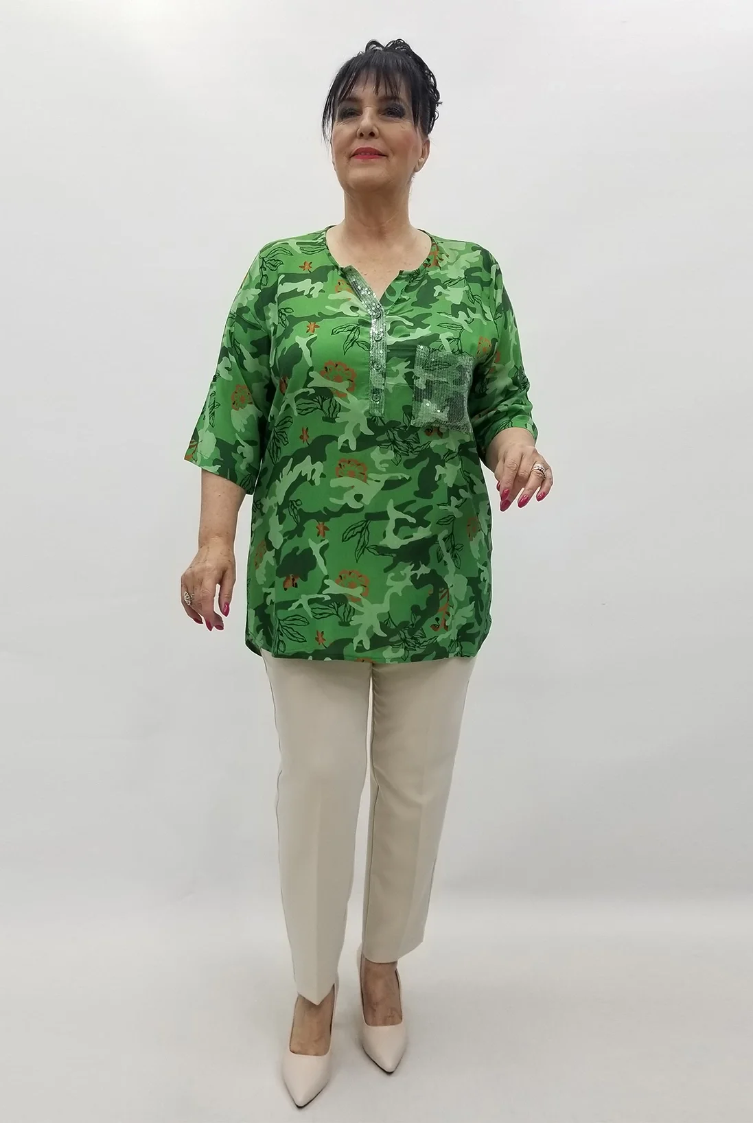 Miraggio Büyük Beden Bluz 99607 YEŞİL