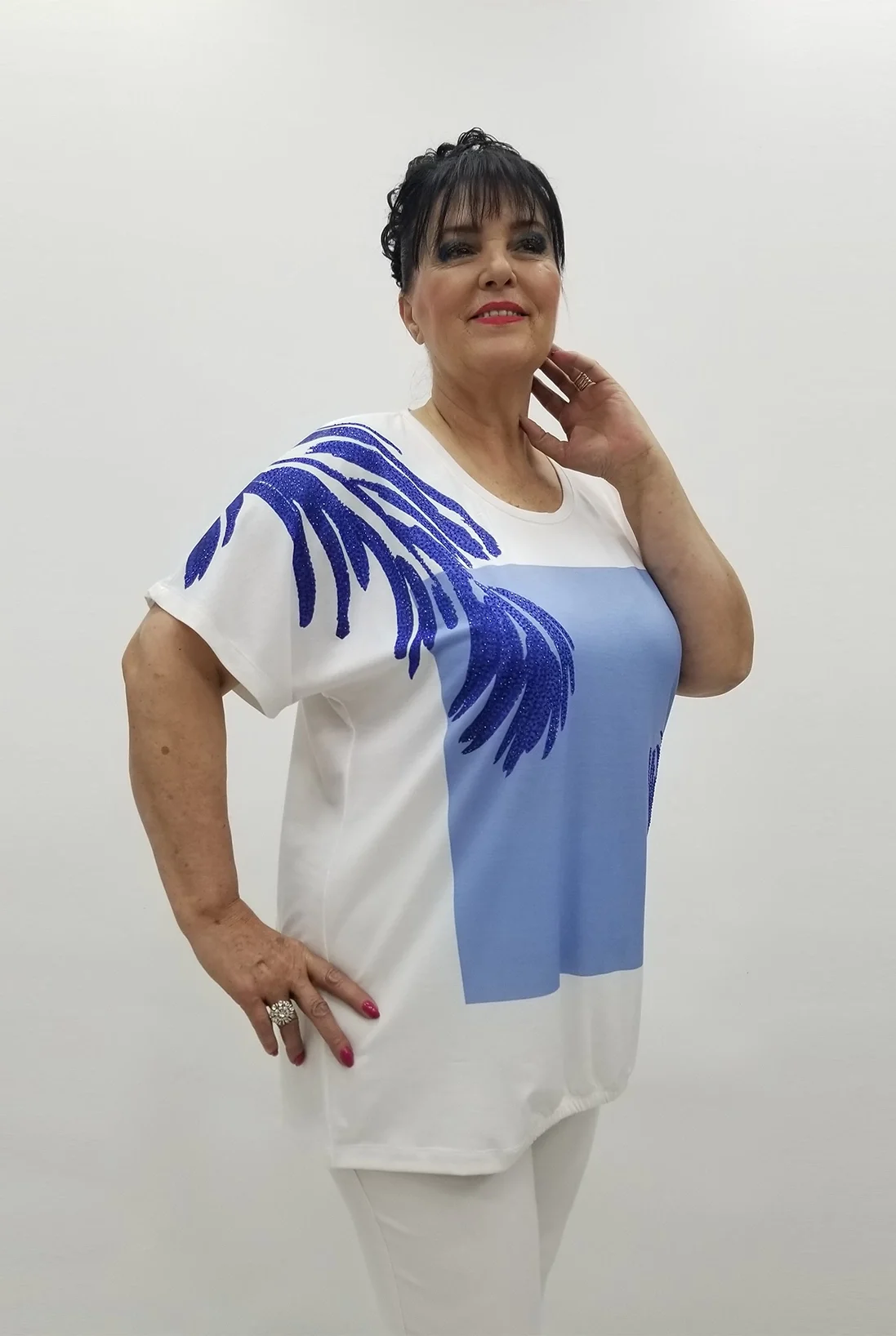 Miraggio Büyük Beden Bluz 99612 BEYAZ/SAKS