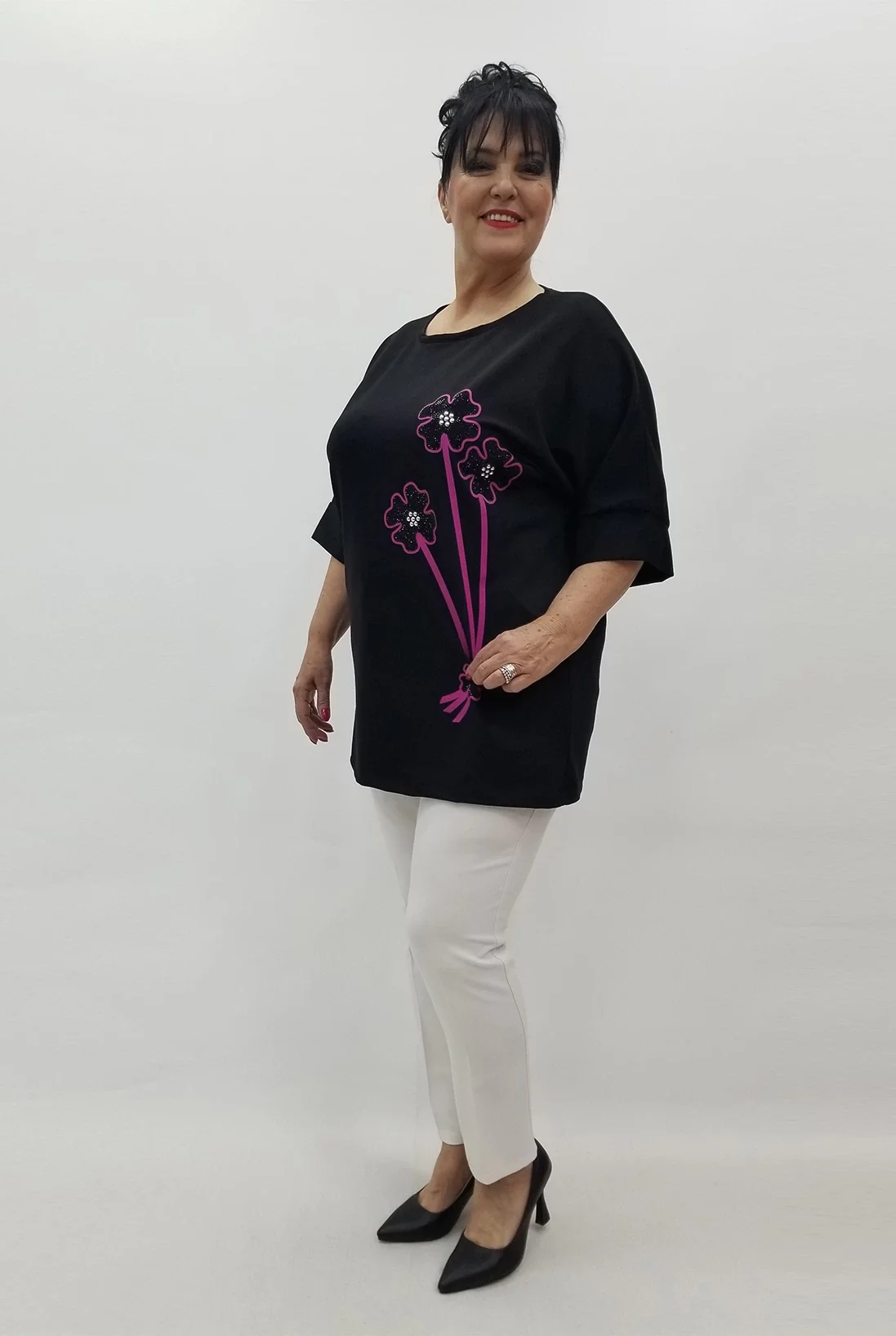 Miraggio Büyük Beden Bluz 99623 SİYAH/FUŞYA