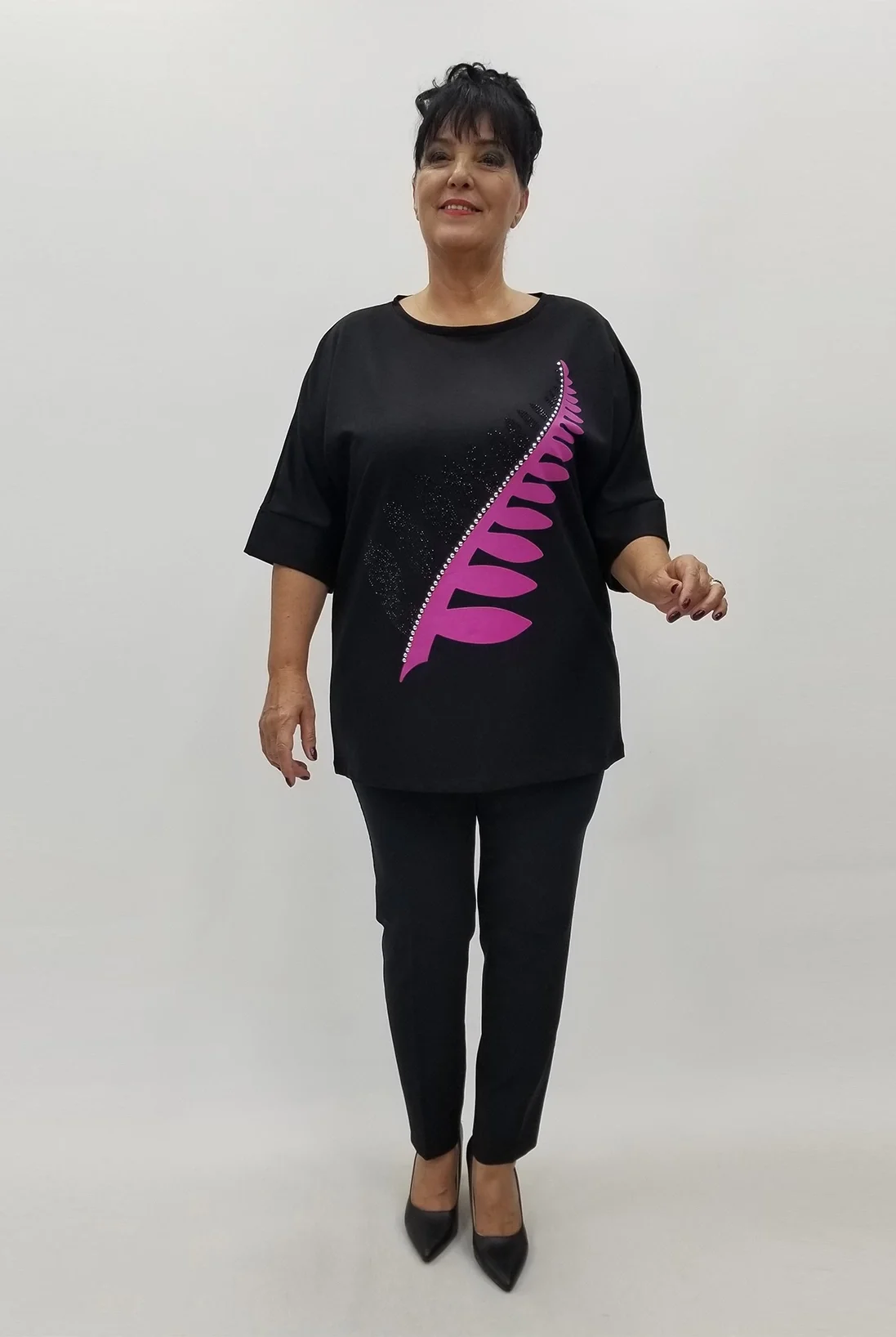 Miraggio Büyük Beden Bluz 99624 SİYAH/FUŞYA