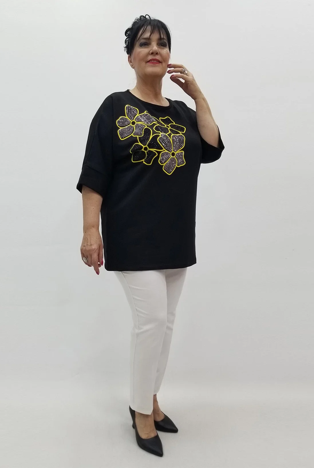 Miraggio Büyük Beden Bluz 99625 SİYAH/SARI