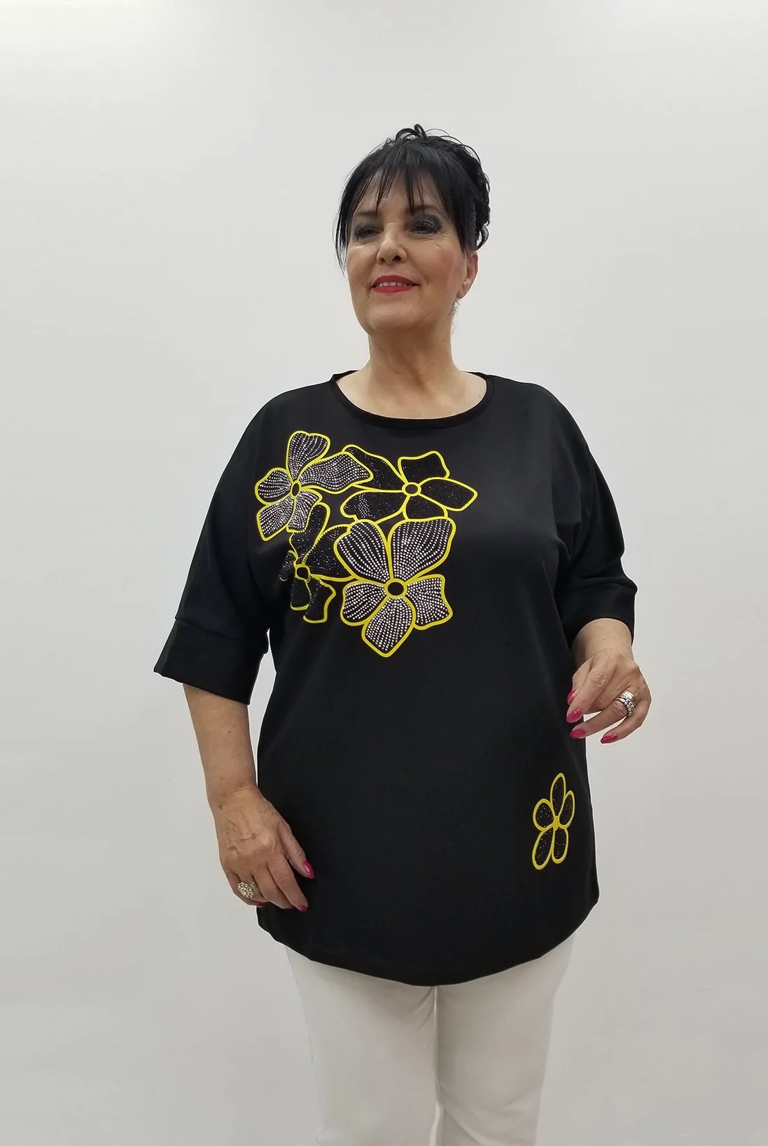 Miraggio Büyük Beden Bluz 99625 SİYAH/SARI