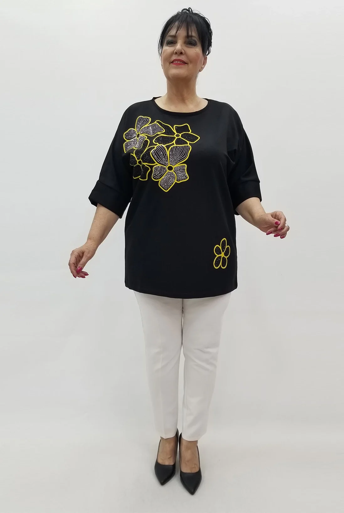 Miraggio Büyük Beden Bluz 99625 SİYAH/SARI