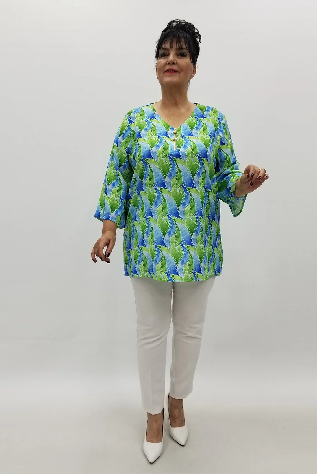 Miraggio Büyük Beden Bluz 99672 YEŞİL/MAVİ