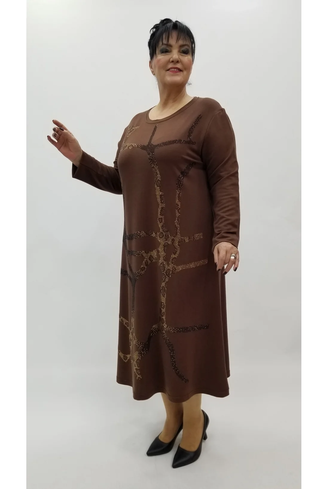 Miraggio Büyük Beden Elbise 4112 KAHVE