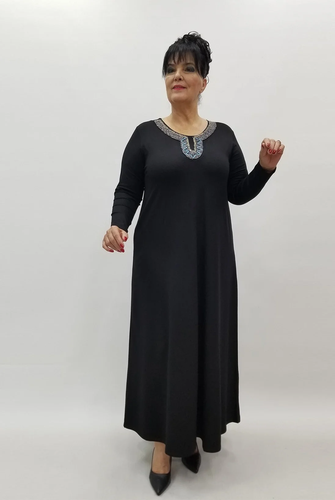 Miraggio Büyük Beden Elbise 4119 SİYAH/MAVİ