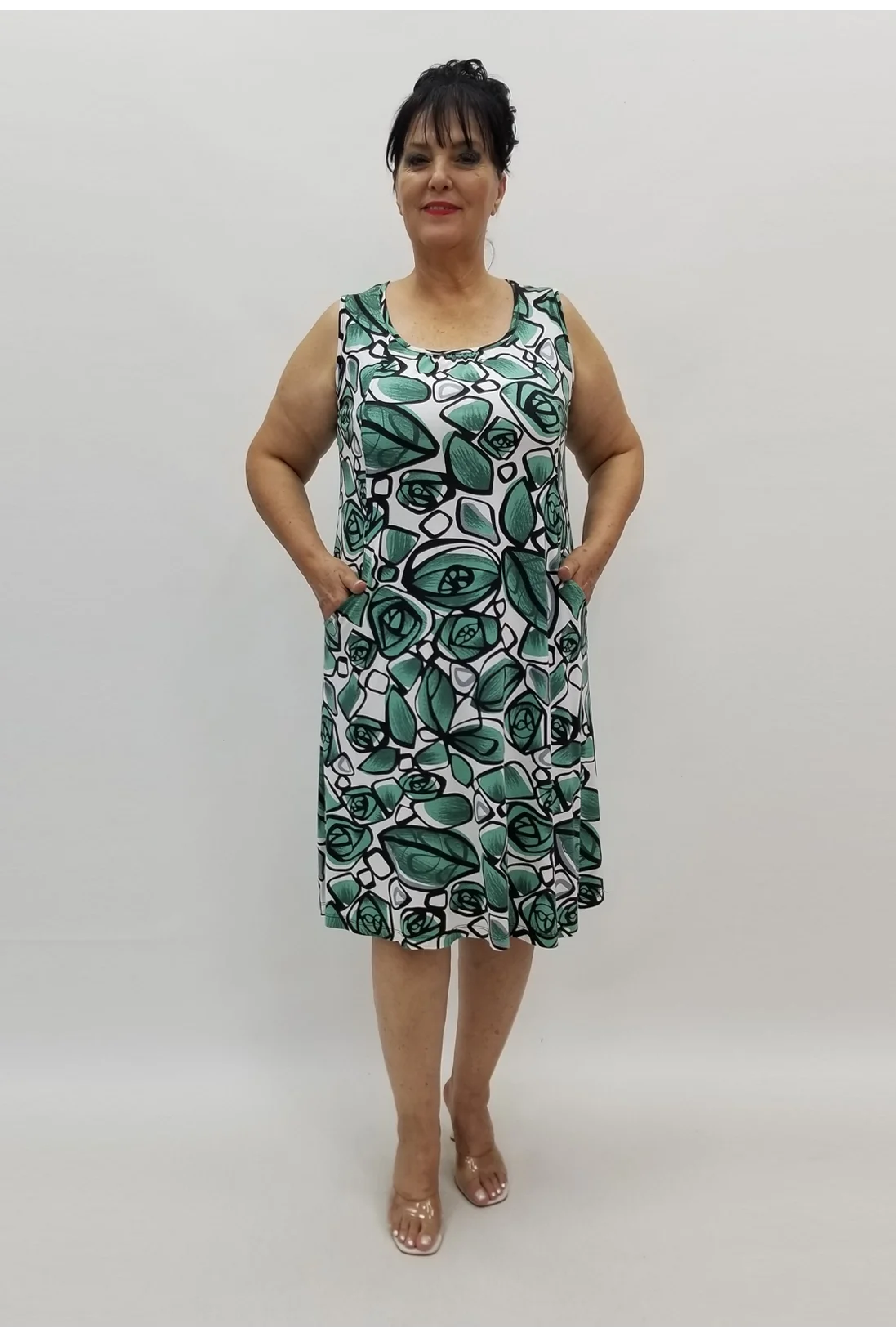 Miraggio Büyük Beden Elbise 97972 YEŞİL/BEYAZ