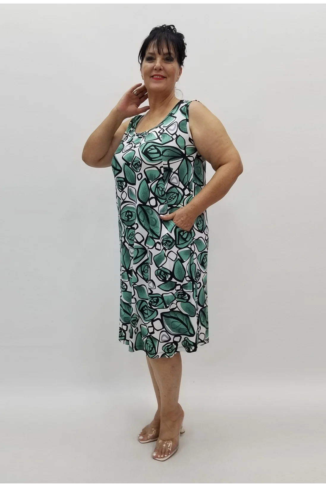 Miraggio Büyük Beden Elbise 97972 YEŞİL/BEYAZ