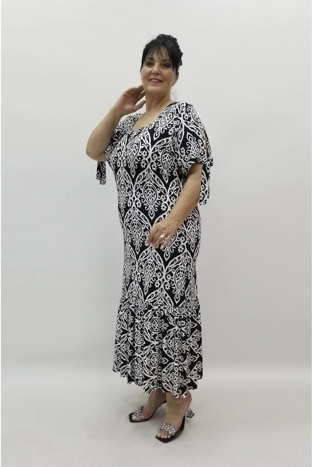 Miraggio Büyük Beden Elbise 98615 SİYAH/BEYAZ
