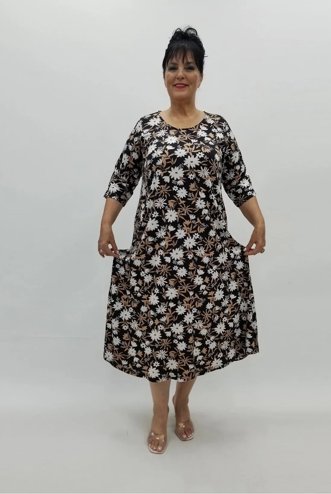 Miraggio Büyük Beden Elbise 98820 KAHVE-SİYAH