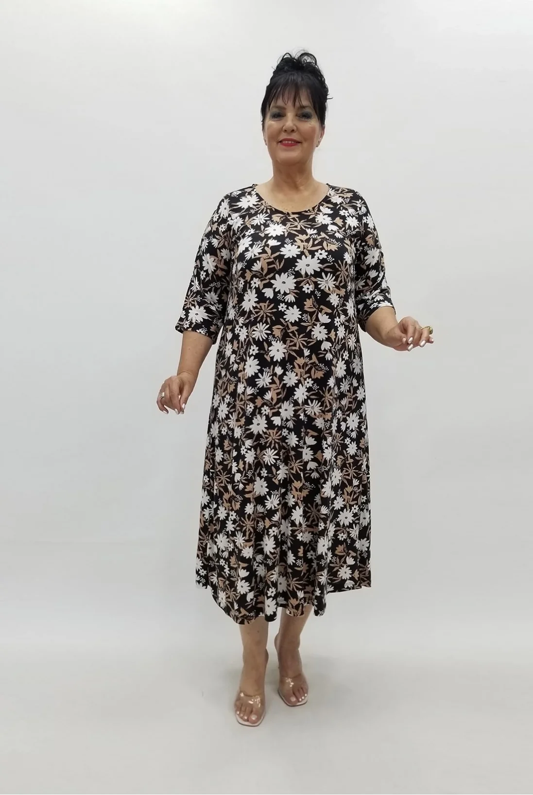 Miraggio Büyük Beden Elbise 98820 KAHVE-SİYAH