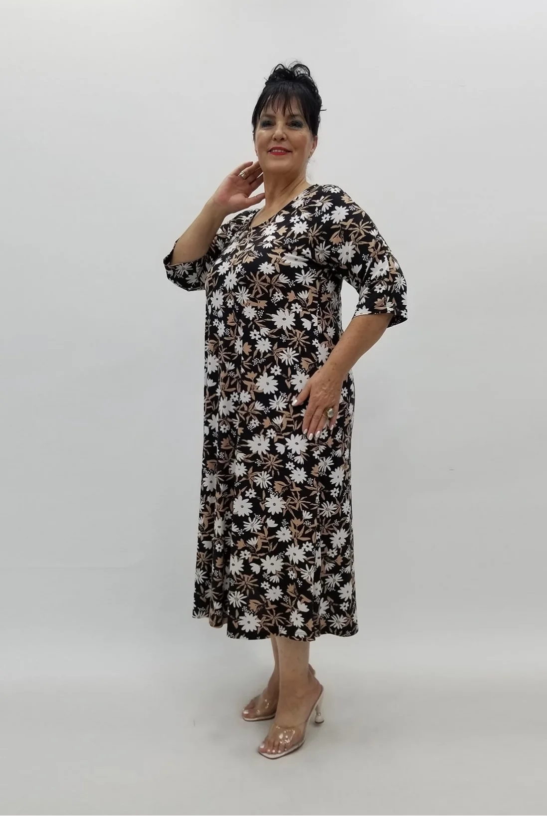 Miraggio Büyük Beden Elbise 98820 KAHVE-SİYAH