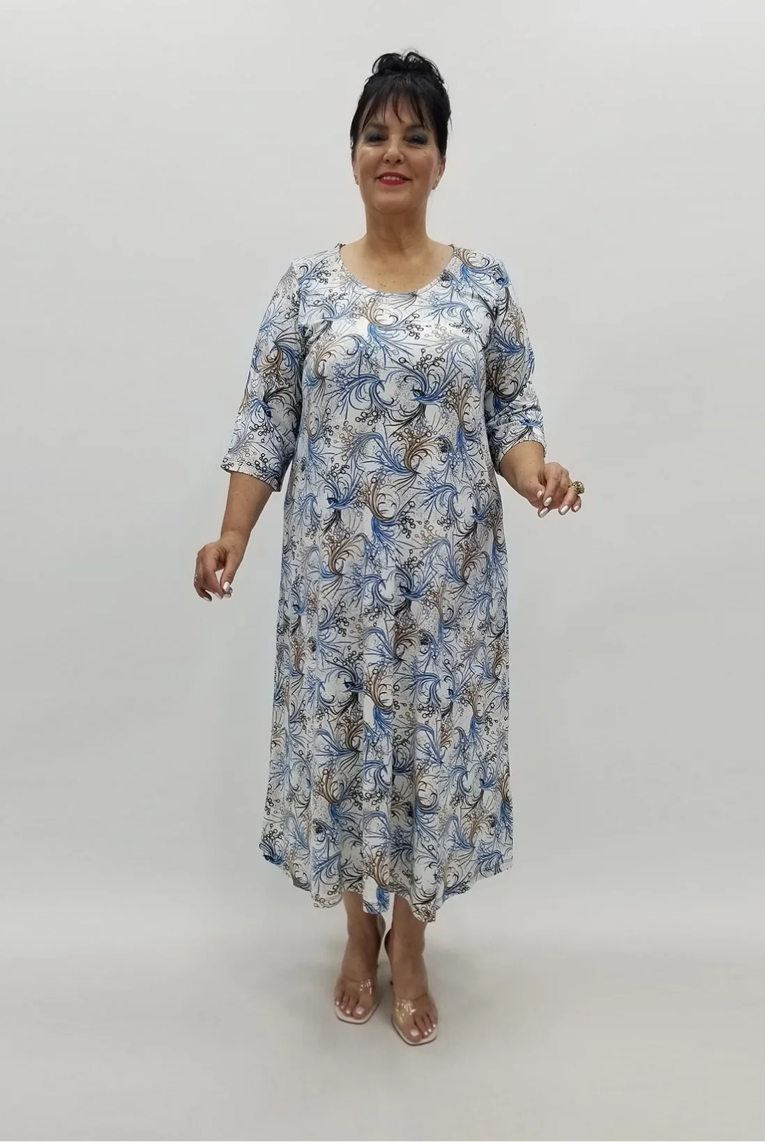 Miraggio Büyük Beden Elbise 98824 MAVİ BEYAZ