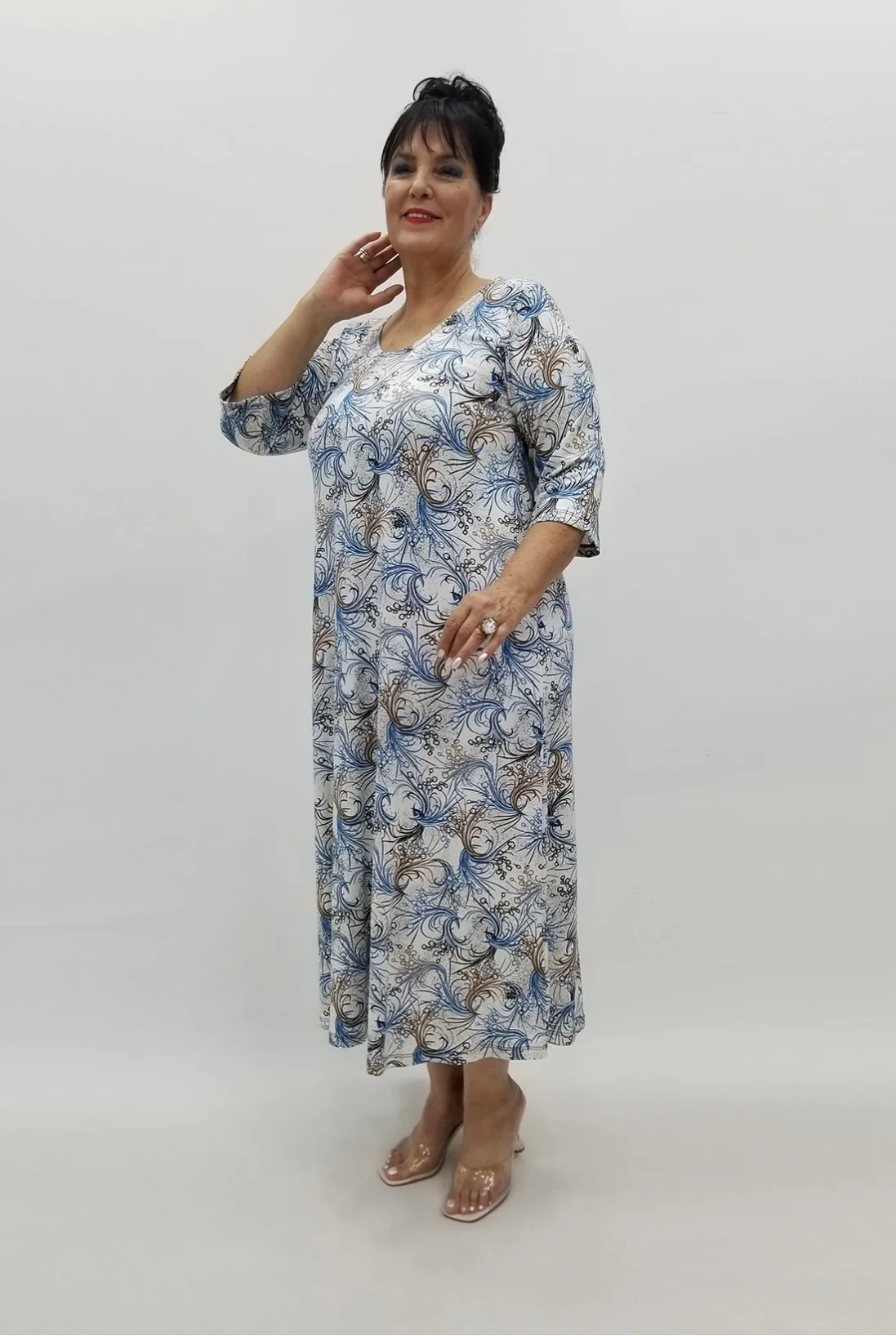 Miraggio Büyük Beden Elbise 98824 MAVİ BEYAZ