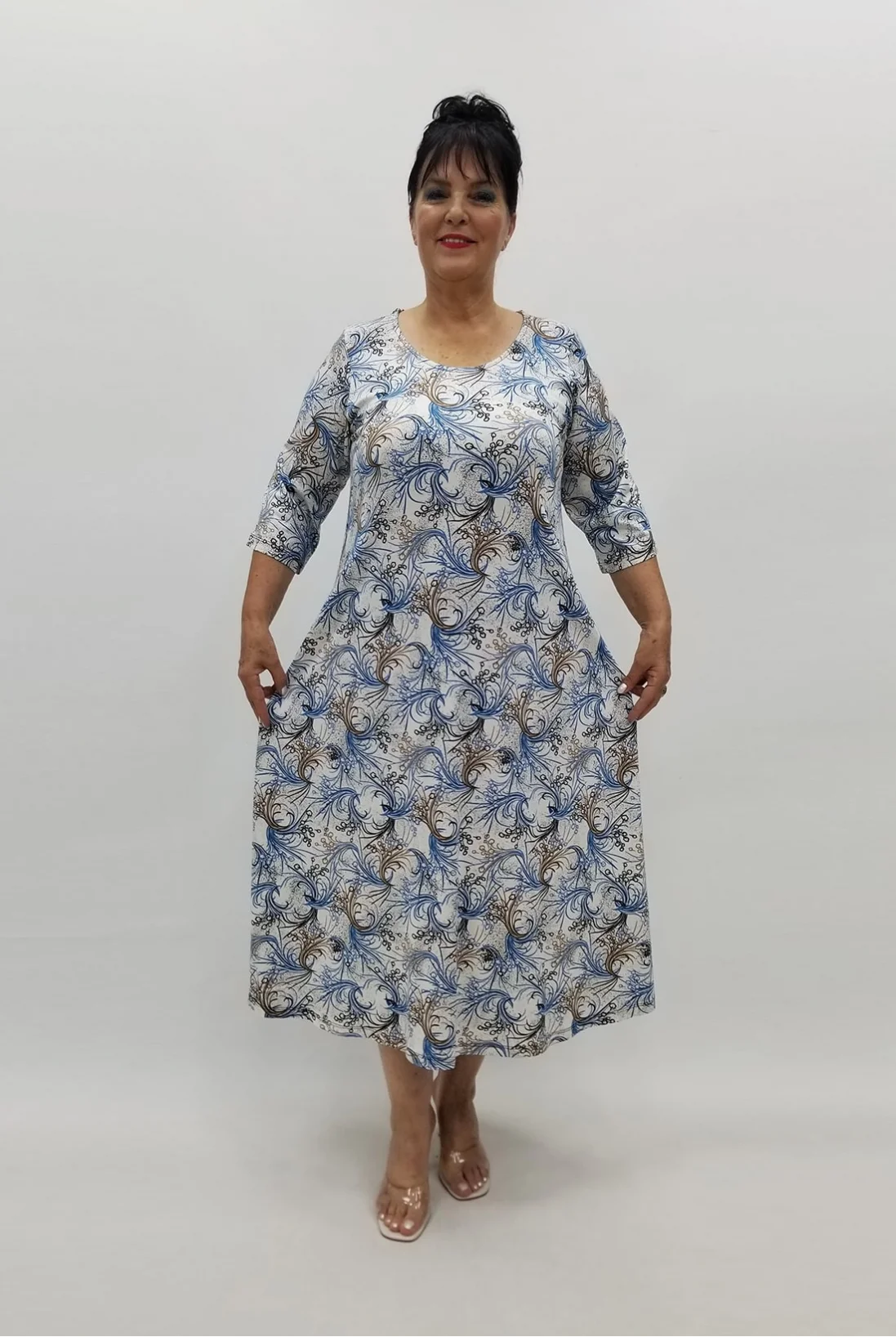 Miraggio Büyük Beden Elbise 98824 MAVİ BEYAZ