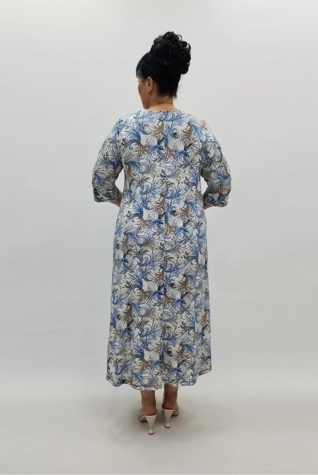 Miraggio Büyük Beden Elbise 98824 MAVİ BEYAZ