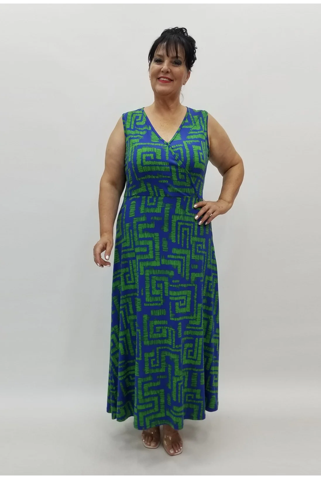 Miraggio Büyük Beden Elbise 98896 SAKS/YEŞİL