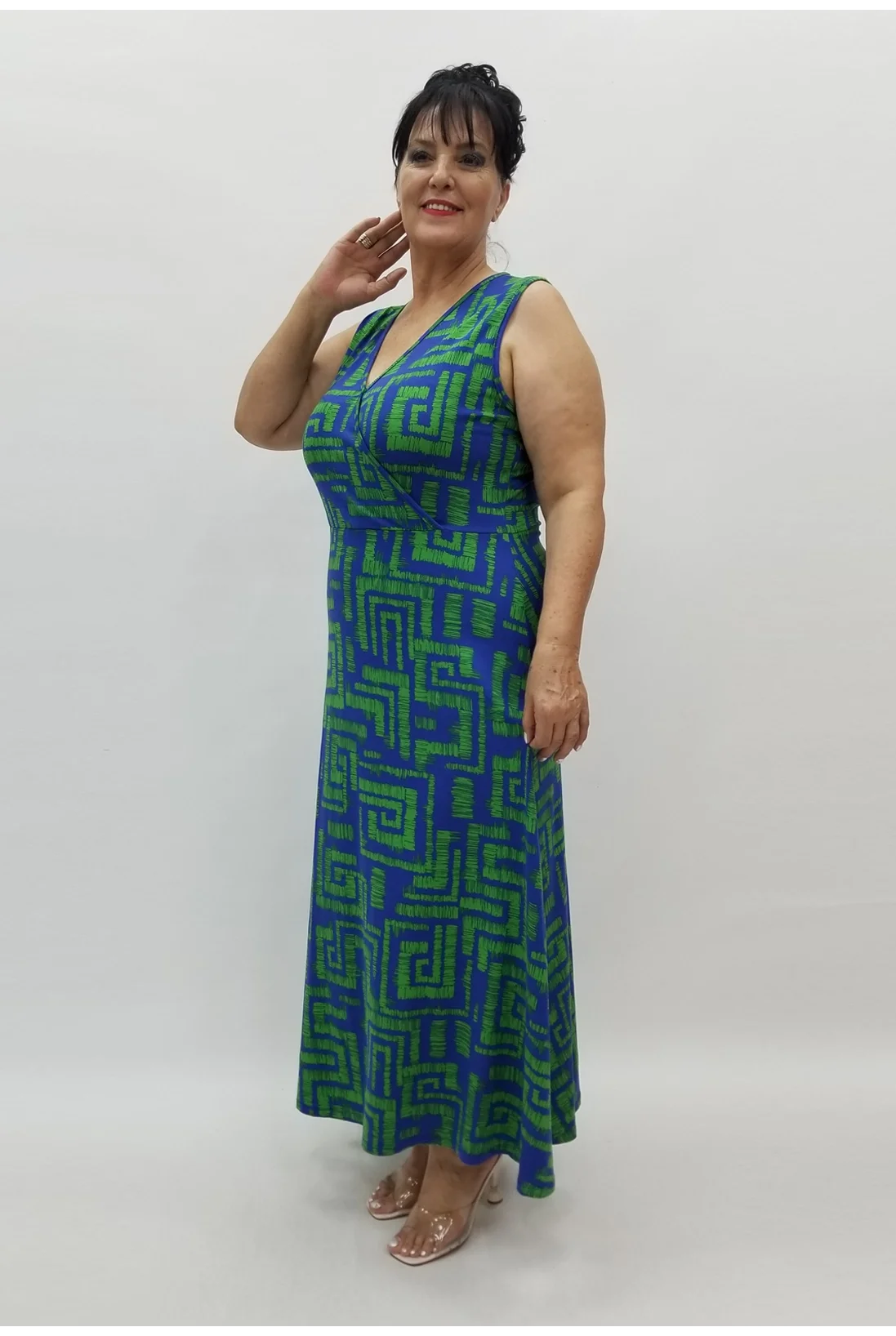 Miraggio Büyük Beden Elbise 98896 SAKS/YEŞİL