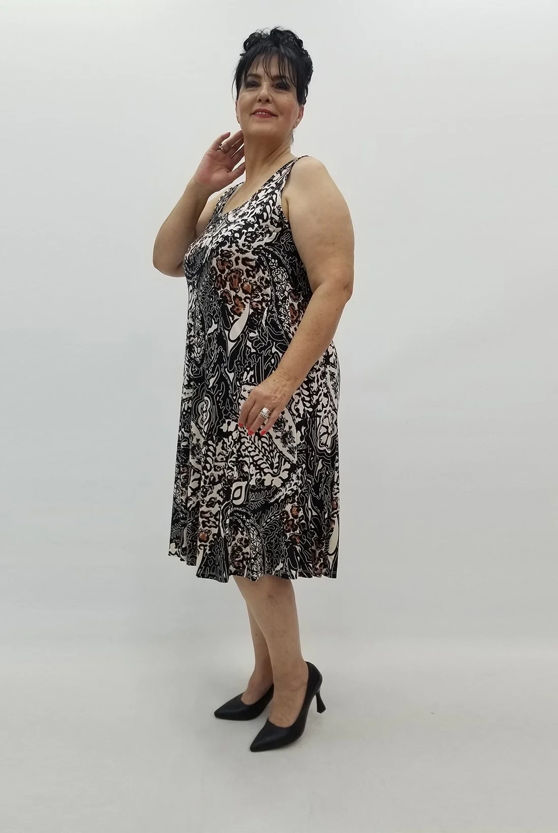 Miraggio Büyük Beden Elbise 98905 SİYAH/BEJ