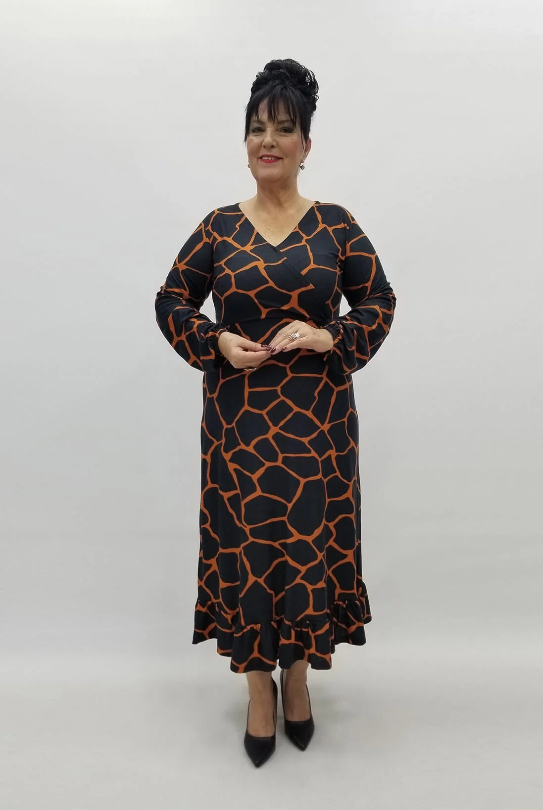 Miraggio Büyük Beden Elbise 99088 SİYAH/TABA