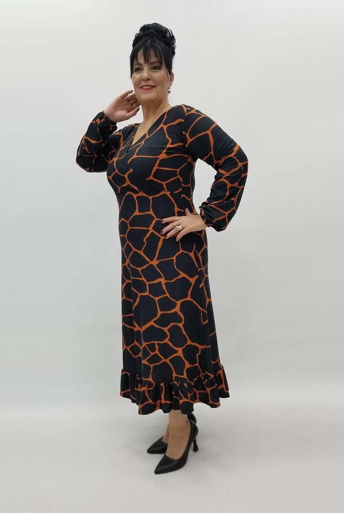 Miraggio Büyük Beden Elbise 99088 SİYAH/TABA