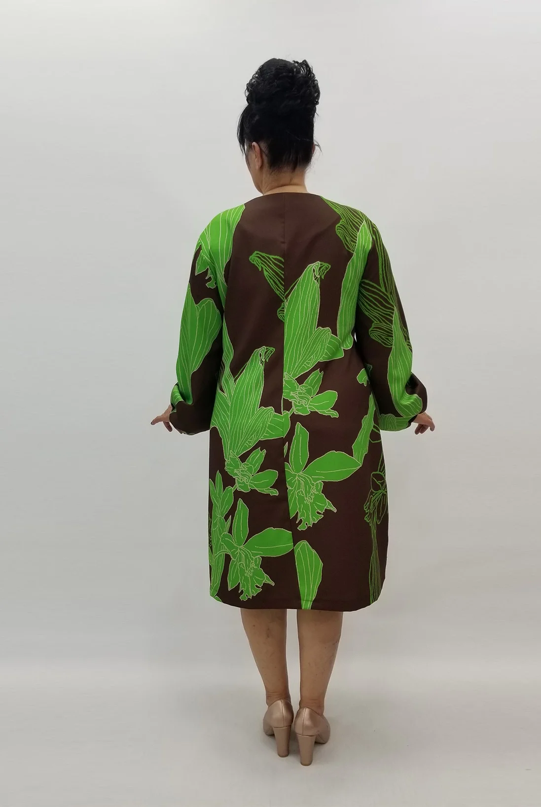 Miraggio Büyük Beden Elbise 99098 KAHVE/YEŞİL