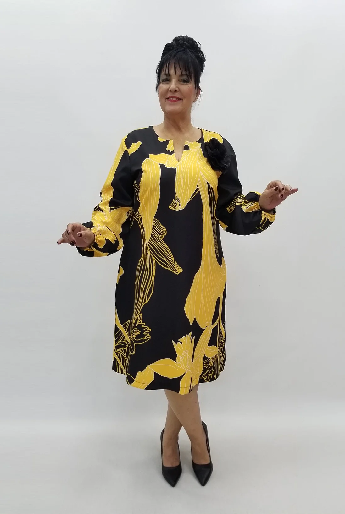 Miraggio Büyük Beden Elbise 99098 SİYAH/SARI