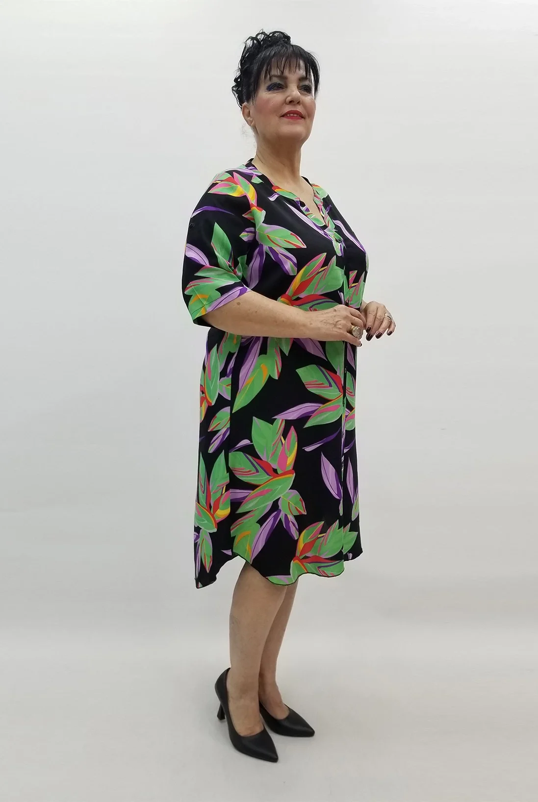 Miraggio Büyük Beden Elbise 99264 SİYAH/YEŞİL