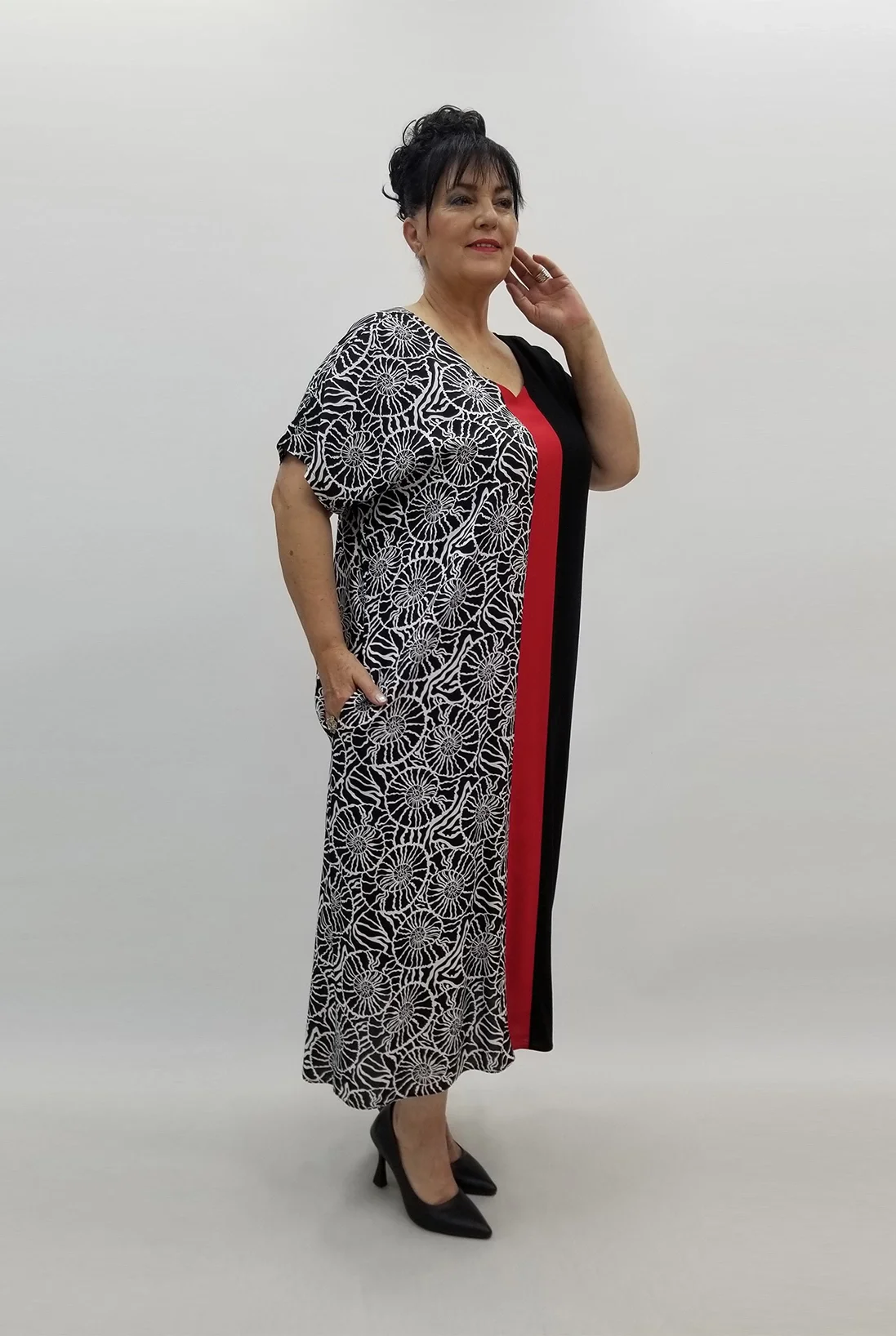 Miraggio Büyük Beden Elbise 99539 SİYAH-KIRMIZI