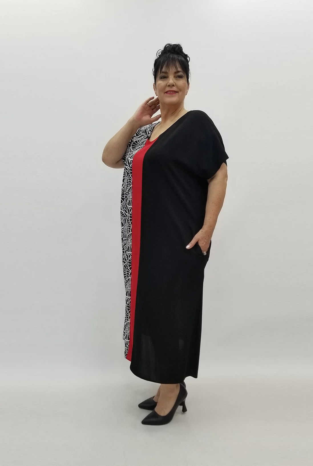 Miraggio Büyük Beden Elbise 99539 SİYAH-KIRMIZI