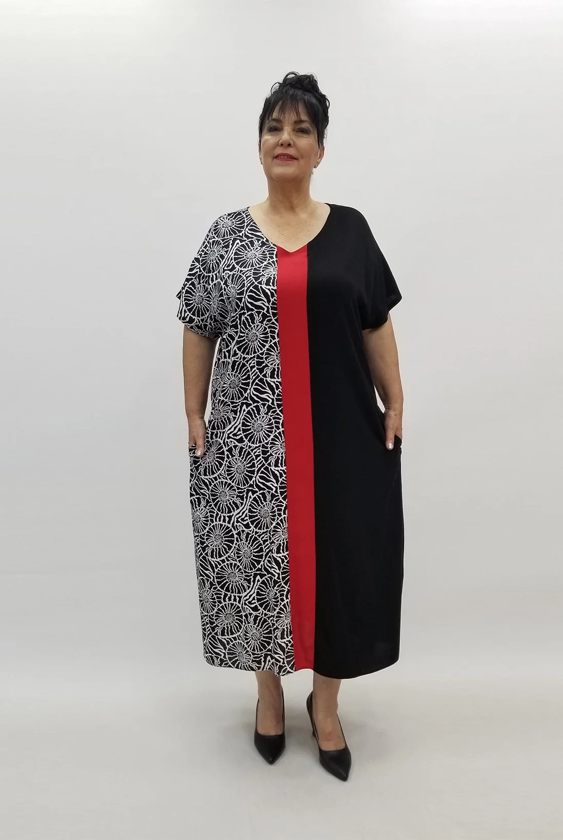 Miraggio Büyük Beden Elbise 99539 SİYAH-KIRMIZI