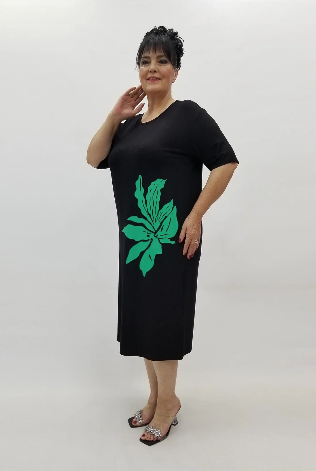 Miraggio Büyük Beden Elbise 99769 SİYAH/YEŞİL