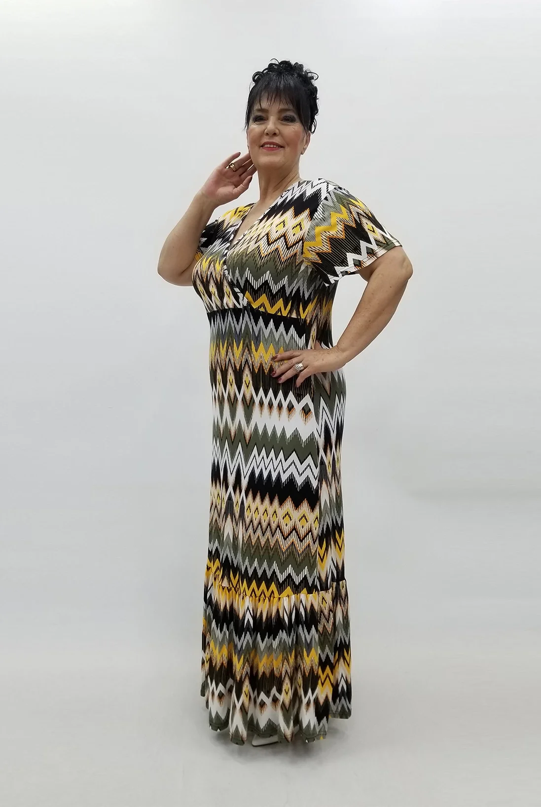 Miraggio Büyük Beden Elbise 99770 HAKİ/BEYAZ