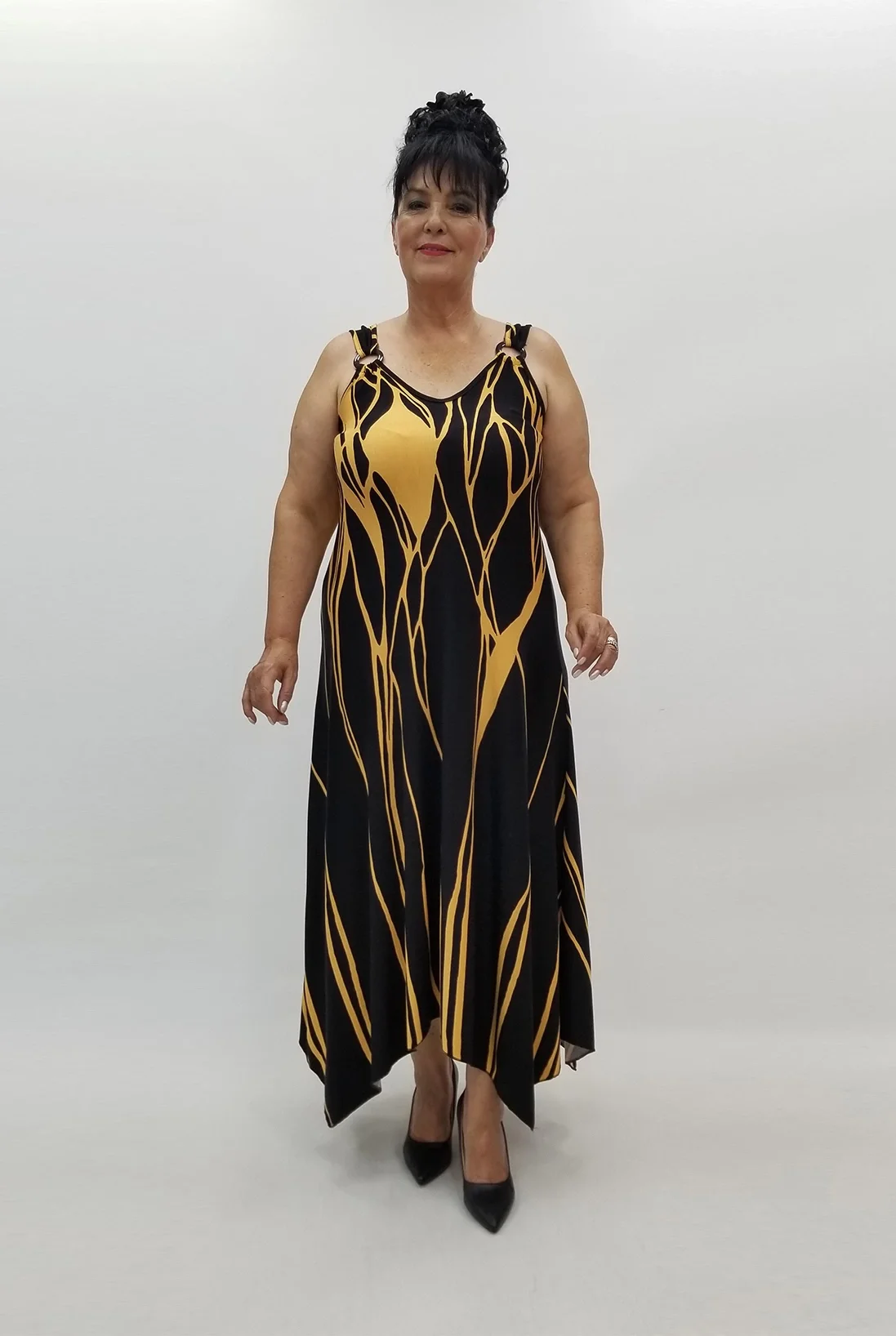 Miraggio Büyük Beden Elbise 99798 SİYAH/SARI