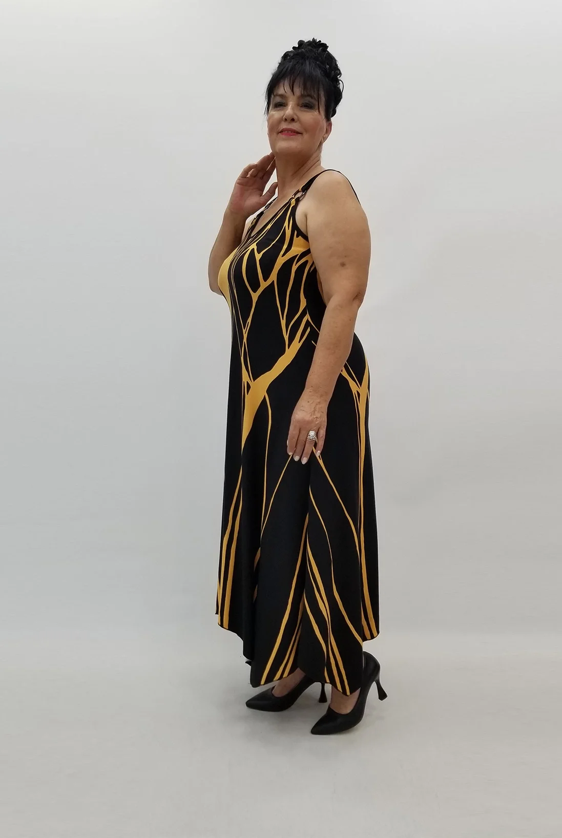 Miraggio Büyük Beden Elbise 99798 SİYAH/SARI