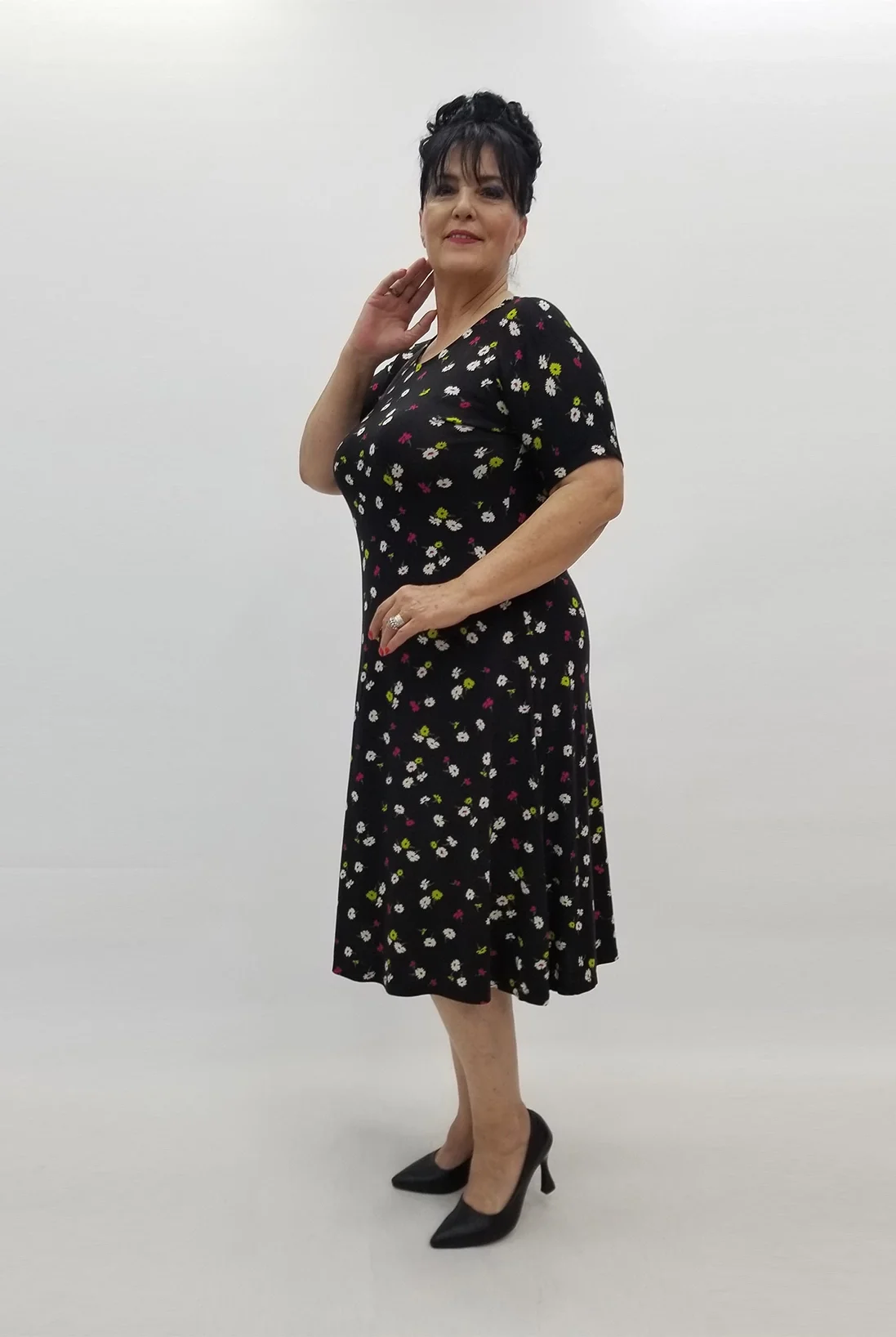 Miraggio Büyük Beden Elbise 99801 SİYAHÇİÇEKLİ