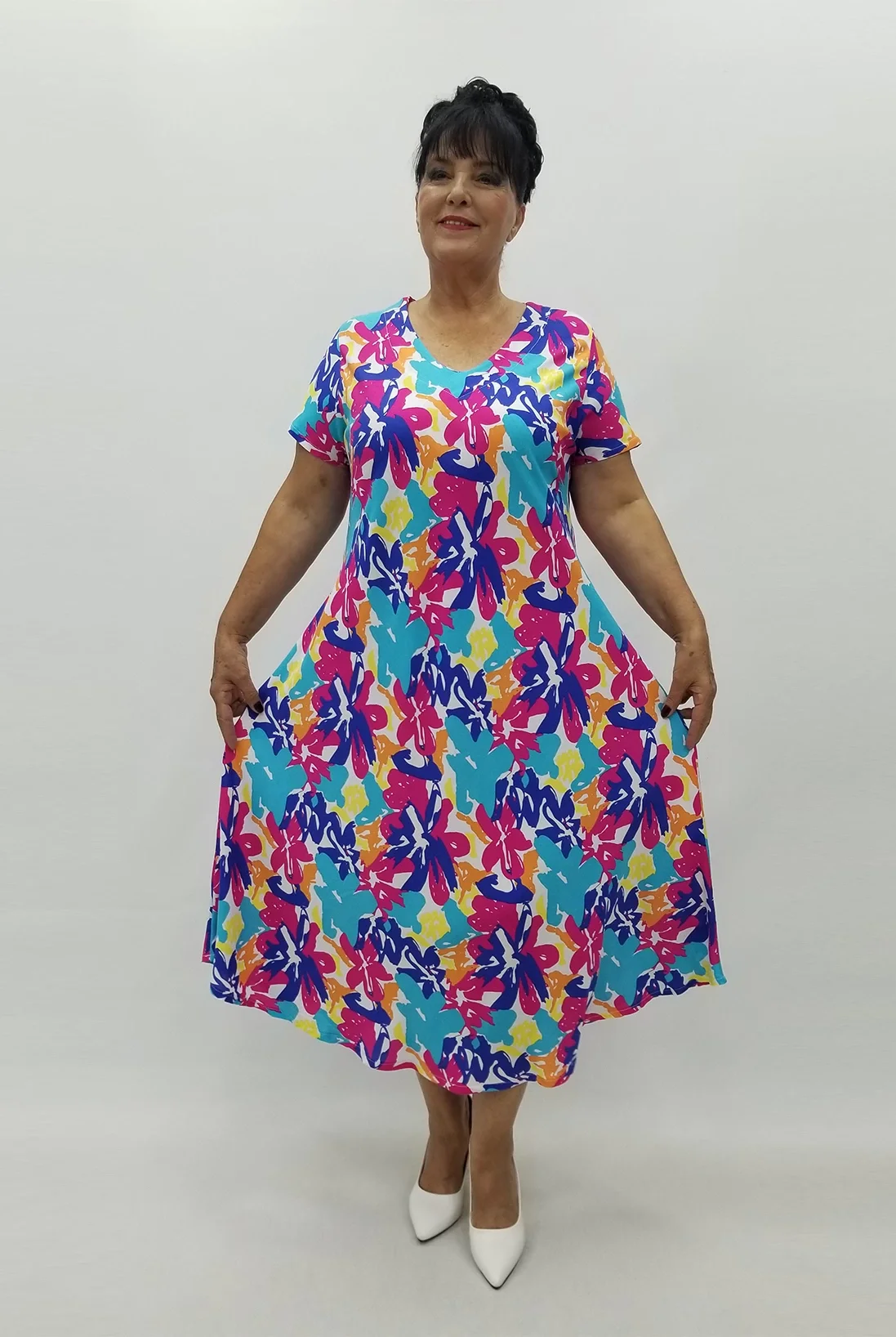 Miraggio Büyük Beden Elbise 99810 SAKS/FUŞYA